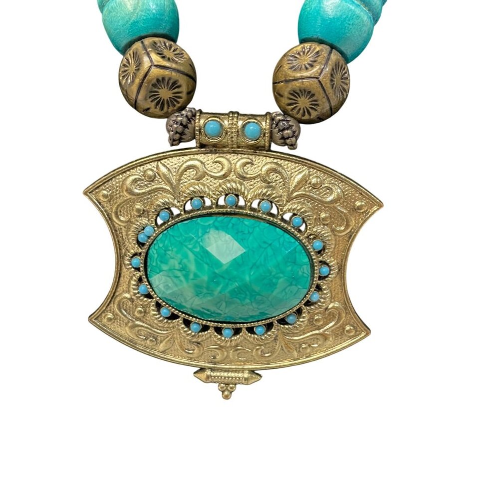 Handcrafted Statement Necklace With Turquoise Bea… - image 2
